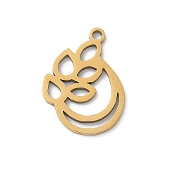 Настоящее золото 18K 201 подвески из нержавеющей стали, очарование листа, лазерная резка, ионное покрытие (ip), реальный 18 k позолоченный, 18x13x1 мм, отверстие : 1.5 мм