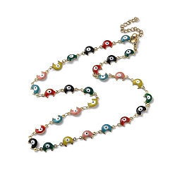 Разноцветный Колье-цепочка с эмалевыми звеньями «Луна и сглаз», PVD вакуумное покрытие золото 304 ожерелье из нержавеющей стали, красочный, 17.83 дюйм (45.3 см)