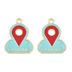 Pale Turquoise Alloy Enamel Pendants, Locating Sign Charms, Golden, Pale Turquoise, 25.5x20x1mm, Hole: 2mm