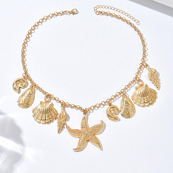 Золотой Богемный летний пляжный стиль, подвеска в форме морской звезды из цинкового сплава, колье-нагрудник для женщин., золотые, 16.54 дюйм (42 см)