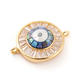 Golden Brass Micro Pave Cubic Zirconia Links Connectors, with Abalone Shell/Paua Shell, Cadmium Free & Nickel Free & Lead Free, Eye, Clear, Golden, 20x15x5mm, Hole: 1.2mm