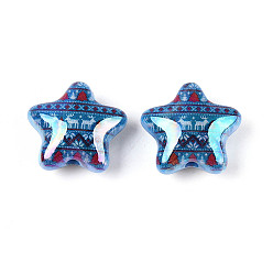 Стально-синий Рождественское УФ-покрытие, напечатанное на непрозрачных акриловых бусинах, звезда, стальной синий, 20x22x10.5 мм, отверстие : 2.8 мм