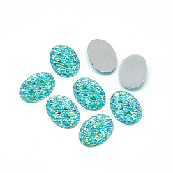 Темно-бирюзовый Кабошоны из смолы, Дно посеребренные, с покрытием AB цвета, овальные, темные бирюзовый, 18x13x2.5 мм