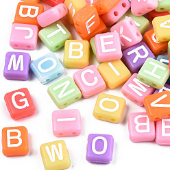 (52) Непрозрачная лаванда Непрозрачные акриловые многожильных ссылки, для изготовления эластичных браслетов, прямоугольник со случайной буквой, разноцветные, 8x9x4.5 мм, отверстие : 1.5 мм, Около 1900 шт / 500 г