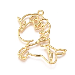 Golden Zinc Alloy Open Back Bezel Pendants, For DIY UV Resin, Epoxy Resin, Pressed Flower Jewelry, Unicorn, Golden, 44x44x2mm, Hole: 2.4mm