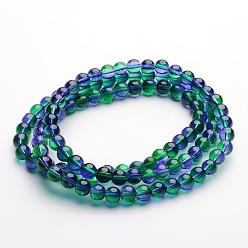 Dark Sea Green Spray Painted Transparent Glass Bead Strands, Round, Dark Sea Green and Slate Blue, 8mm, Hole: 1mm, about 104pcs/strand, 31.5 inch