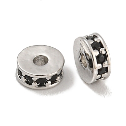 Черный Стойки обшивки латунь микро проложить кубического циркония бусы, без свинца и без кадмия, долговечный, платина, круглые, чёрные, 5x2 мм, отверстие : 1.5 мм