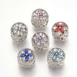 Mixed Color Alloy Rhinestone European Beads, Large Hole Beads, Column, Platinum, Mixed Color, 12.5x11.5~12mm, Hole: 5mm