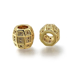 Настоящее золото 18K Латунные микропаве из прозрачного кубического циркония, бусины с большим отверстием, баррель, долговечный, стойки покрытие, без свинца и без кадмия, реальный 18 k позолоченный, 9x9 мм, отверстие : 4.5 мм