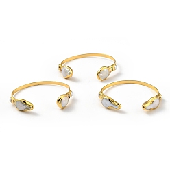 Golden Natural Pearl Irregular Open Cuff Bangle, Brass Jewelry for Women, Golden, Inner Diameter: 2-1/4~2-3/4 inch(5.6~7cm)