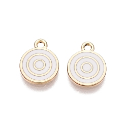 Белый Стойки обшивки сплава эмали подвески, плоские круглые прелести, золотые, белые, 13x10.5x1.5 мм, отверстие : 1.6 мм