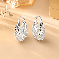 Silver Hollow Brass Hoop Earrings for Women, Bag Shape, Silver, 30x12mm