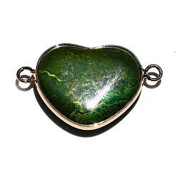 Темно-Зеленый Окрашенные натуральные императорские яшмы звенья соединительные подвески, сердечные ссылки, платина, темно-зеленый, 33x21 мм