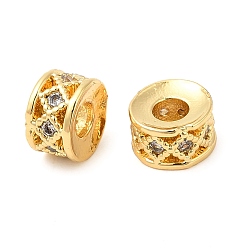 Golden Rack Plating Brass Cubic Zirconia Beads, Long-Lasting Plated, Column, Golden, 6x4mm, Hole: 2.4mm