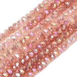 Оранжево-Красный Стеклянные бусины, имитация нефрита , рондель, с покрытием AB цвета, граненые, оранжево-красный, 6x4~4.5 мм, отверстие : 1.2 мм, около 89~92 шт / нитка, 14.53~14.76'' (36.9~37.5 см)