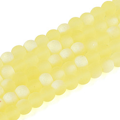 Желтый Матовые прозрачные стеклянные бусины, круглые, с половиным покрытием, с покрытием AB цвета, желтые, 4~4.5 мм, отверстие : 0.6 мм, около 97~100 шт / нитка, 14.76~15.16'' (37.5~38.5 см)