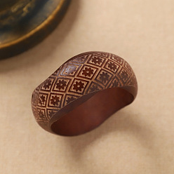 Saddle Brown Flower Engraved Wood Wavy Wide Bangles for Women, Saddle Brown, Inner Diameter: 2.64 inch(6.7cm)