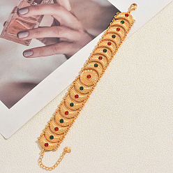Golden Vintage Ethnic Alloy Pave Cubic Zirconia Moon Link Chain Bracelets for Festivals, Golden, 7.48 inch(19cm)