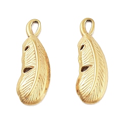 Golden 304 Stainless Steel Pendants, Feather Charm, Golden, 20x7.5x2.5mm, Hole: 2.5x1mm