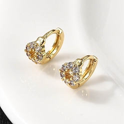 Настоящее золото 18K Плоские круглые серьги-кольца из латуни с микропаве из прозрачных кубических цирконий, долговечный, без свинца и без кадмия, стойки покрытие, реальный 18 k позолоченный, 8.5x5x9.5 мм