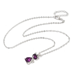 Фиолетовый Бархат Ожерелья из сплава со стразами в форме кошки, платина, пурпурного бархата, 17.72 дюйм (45 см)