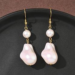 Золотой Гальванопокрытие 304 серьги-подвески из нержавеющей стали с имитацией жемчуга, самородки, золотые, 57.5x16 мм