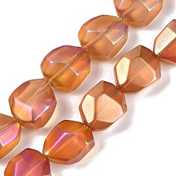 Темно-Оранжевый Стеклянные бусины с гальваническим покрытием , матовые, граненая полигона, темно-оранжевый, 12.5x9.5x7 мм, отверстие : 1 мм, около 50 шт / нитка, 23.86 дюйм (60.6 см)