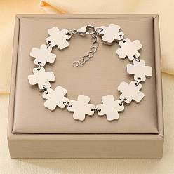 Cross 304 женские браслеты-цепочки со звеньями из нержавеющей стали, цвет нержавеющей стали, крестик, 7.87 дюйм (20 см)