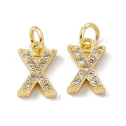 Letter X Real 18K Gold Plated Brass Micro Pave Clear Cubic Zirconia Charms, with Jump Ring, Letter.X, 11x7x2.5mm, Hole: 3.4mm