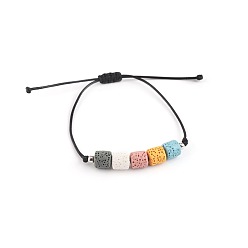Colorful Bohemian Adjustable Handmade Dyed Natuarl Lava Rock Braided Bead Bracelets for Women, Platinum, Colorful, 6.69 inch(17cm)~11.02 inch(28cm)