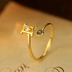 Близнецы 925 Кольца-манжеты из стерлингового серебра с паве из кубических цирконий, созвездий, золотые, Близнецы, внутренний диаметр: 16~19 мм