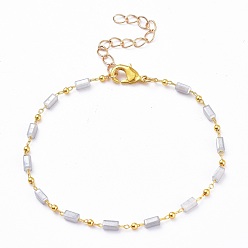 Светло-серый Цепи браслеты, с цепочками из стеклянных бусин ручной работы и латунными застежками в виде когтей лобстера, без свинца и без кадмия, светло-серый, 7-5/8 дюйм (19.4 см)