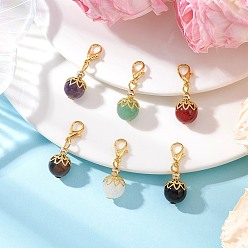 Золотой 6 шт. круглые подвески из натурального черного оникса, сердолика, аметиста, тигрового глаза, зеленого авантюрина и белого нефрита, с карабин-лобстерами , золотые, 29 мм