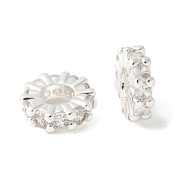 Прозрачный Латунные микро проложить кубического циркония бусы, без кадмия, без никеля и без свинца, форма колеса, 925 серебро покрытием, прозрачные, 8x2 мм, отверстие : 3.8 мм