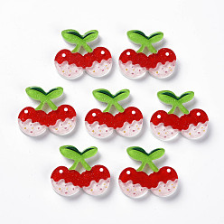 Red Cellulose Acetate(Resin) Decoden Cabochons, with Glitter Powder, Cherry, Red, 23x28x4mm