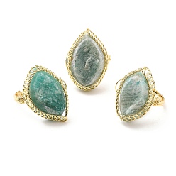 Амазонит Регулируемое кольцо с конским глазом из натурального амазонита, массивное кольцо с драгоценным камнем, украшения из латуни для женщин, золотые, без кадмия и без свинца, размер США 7 3/4 (17.9 мм)