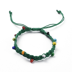 Grün Gewachste Polyesterschnur geflochtene Perlenarmbänder, mit opaken Farben Glassamenperlen, grün, 2-1/8 Zoll ~ 3-7/8 Zoll (5.5~10 cm)