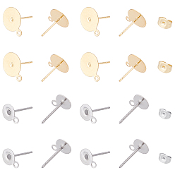 Golden & Stainless Steel Color 304 Stainless Steel Stud Earring Findings, with Loop and Ear Nuts, Flat Round, Golden & Stainless Steel Color, Earring Findings: 100pcs, Ear Nuts: 100pcs