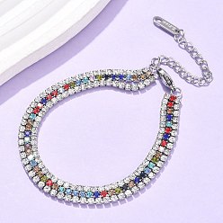 Нержавеющая Сталь Цвет 304 из нержавеющей стали браслеты многожильных, браслеты-цепочки со стразами для женщин, цвет нержавеющей стали, 6-1/2x1/4 дюйм (16.6x0.65 см)