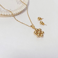 Золотой Цветочные и круглые 304 серьги-гвоздики из нержавеющей стали и ожерелья с подвесками, золотые, 450 мм