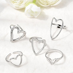 Нержавеющая Сталь Цвет 5 шт. 304 открытые манжеты из нержавеющей стали для женщин, полые сердца, цвет нержавеющей стали, внутренний диаметр: 16.8~17.8 мм