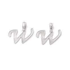 Letter W Подвески с буквами из экологически чистой латуни, настоящее платиновое долговечное покрытие, без кадмия и без свинца, буква.w, 13.5x21x1.4 мм, отверстие : 6.5x3.3 мм