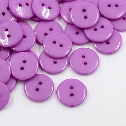 Средняя Орхидея Акриловые швейные пуговицы , пластиковые пуговицы для одежды , 2-луночное, окрашенные, плоско-круглые, средне орхидеи, 15x2 мм, отверстие : 1 мм