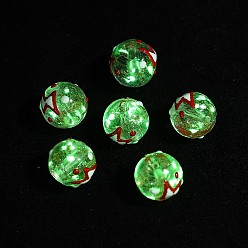 Малиновый Светящиеся стеклянные бусины ручной работы с эмалью золотого песка, круглый с молнией, светится в темноте, малиновый, 12 мм, отверстие : 1.4 мм