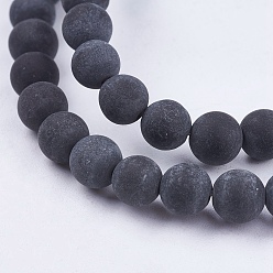 Black Natural Black Stone Bead Strands, Round, Black, 8mm, Hole: 1mm, about 46pcs/strand, 14.76 inch
