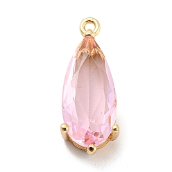 Pink Кулон из циркония, слеза, реальный 14 k позолоченный, розовые, 19.5x7.5x5.5 мм, отверстие : 1.2 мм