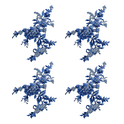 Прусский Синий Цветочная вышивка полиэстер пришивные аппликации, с пластиковыми пайетками, украшение для свадебного платья своими руками, Cheongsam, берлинская лазурь, 351x241x0.5 мм