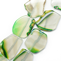 Светло-зеленый Природный агат бисер нитей, плоские бусины для плит, окрашенные, самородки, светло-зеленый, 38~41x28~33x6~8 мм, отверстие : 2.5 мм, около 10 шт / нитка, 16.3 дюйм