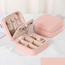 Розовый Квадратная шкатулка из искусственной кожи, с зеркалом, дорожный портативный футляр для ювелирных изделий, ящики для хранения на молнии, для ожерелья, Кольца, серьги и подвески, туманная роза, 10x10x5 см