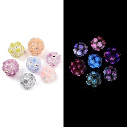 Mixed Color Acrylic Handmade Luminous Polymer Clay Rhinestone Beads, Glow in the Dark, Flower, Mixed Color, 19.5~23.5mm, Hole: 3mm